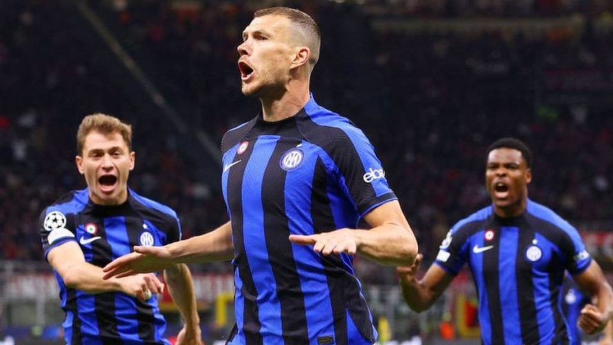 Inter Milan scores 2 - 0 against MC Milan in Champions League semi-final first leg