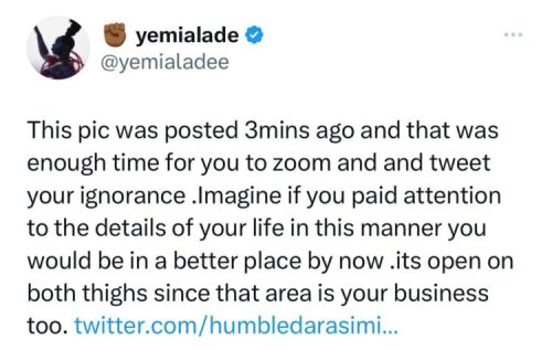 Yemi Alade clapped back at a fan who spotted a tear in her costume