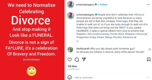 Uche Maduagwu encourages people to celebrate their divorce