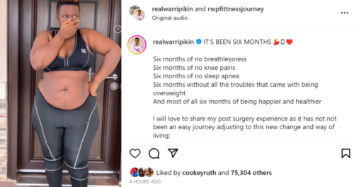 Real Warri Pikin shares her progress six months after undergoing surgery 