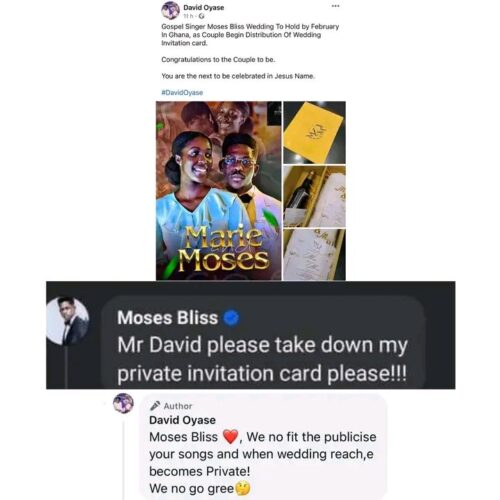 "Please take down my private invitation card" - Moses Bliss